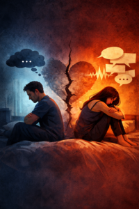 Shayari for communication problems in love showing emotional silence