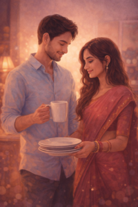 Couple sharing responsibilities in marriage symbolizing love and commitment